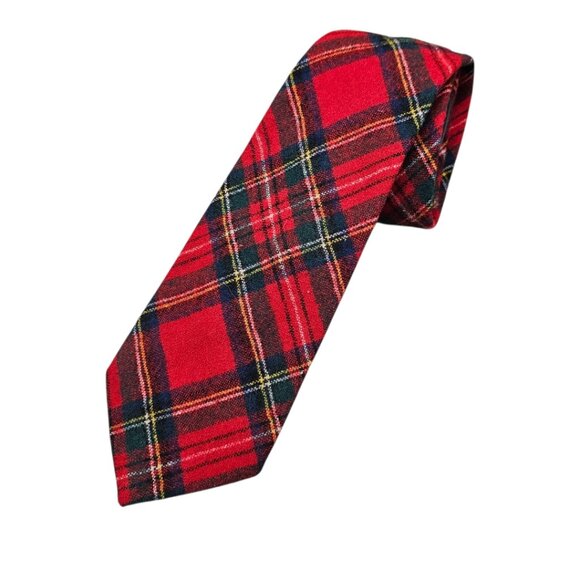 Pendleton Vintage Plaid Tartan Pattern Virgin Wool Long Red & Blue Tie - Picture 1 of 6